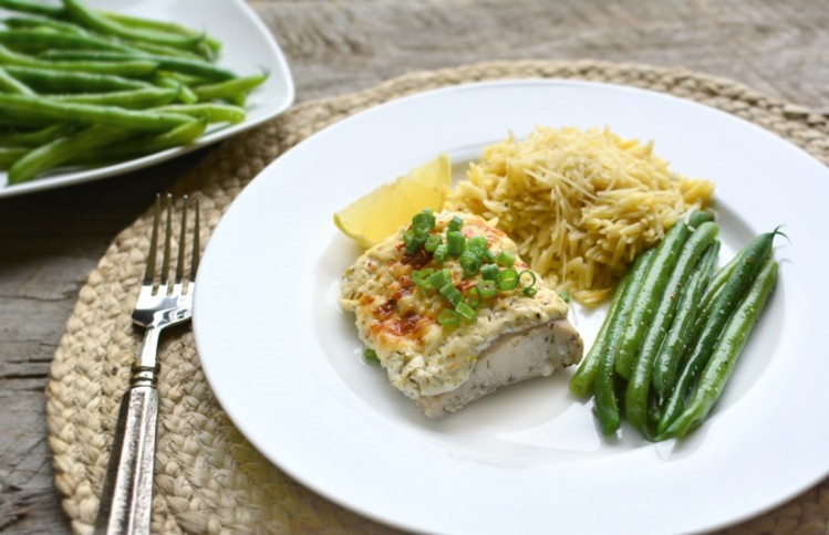 Baked Fish with Dill Sour Cream.